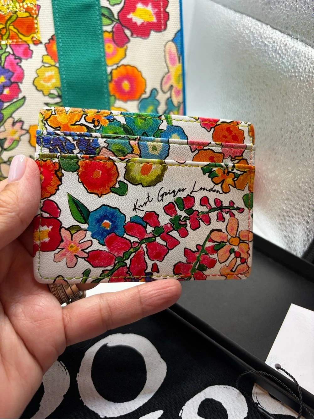 Kurt Geiger NWT Floral Tote W/ Guitar Strap, Bag Charm, with card wallet. - Picture 9 of 10